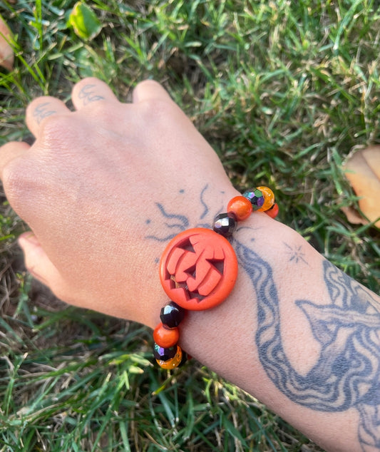 Iridescent Glass Beads Pumpkin Bracelet