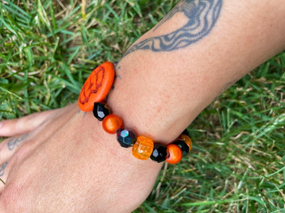 Iridescent Glass Beads Pumpkin Bracelet